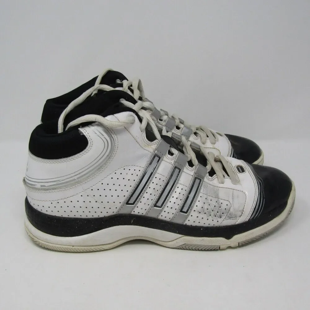 Adidas Men's US 9.5 Athletic Shoes White Black Silver Lace Up Mid Top Basketball